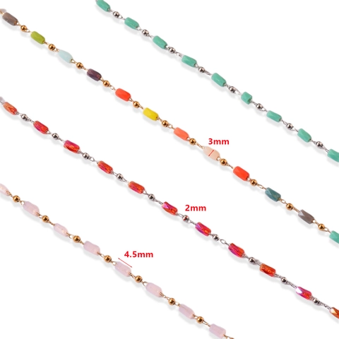 Beaded Jewelry Chain Stainless Steel Colorful Stone Beads DIY Necklace Bracelet Making Findings Accessory