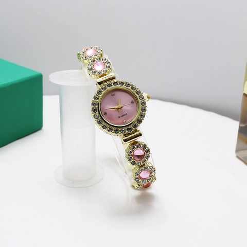 Lussuoso Orologio al Quarzo Oro da Donna Cinturino Floreale con Strass Intarsiati Orologio da Polso Casual per Donna Festa