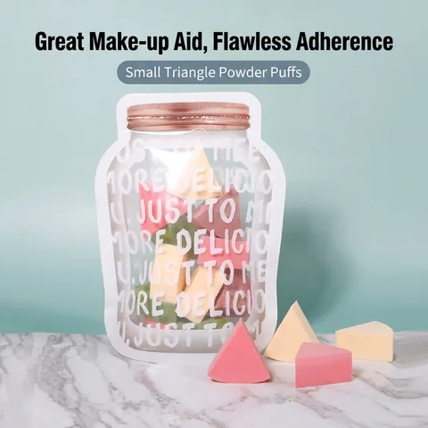 Triangle Makeup Puffs Hydrophilic Non Latex Sponge Wet Dry Use Mixed Colors Jar Shaped Zip Bag Beauty Cosmetic Tool