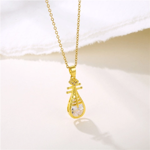 Collana Con Ciondolo Pipa Placcata Oro 18K Catena In Acciaio Inossidabile Zircone Intarsiato Stile Strumento Musicale Per Donna