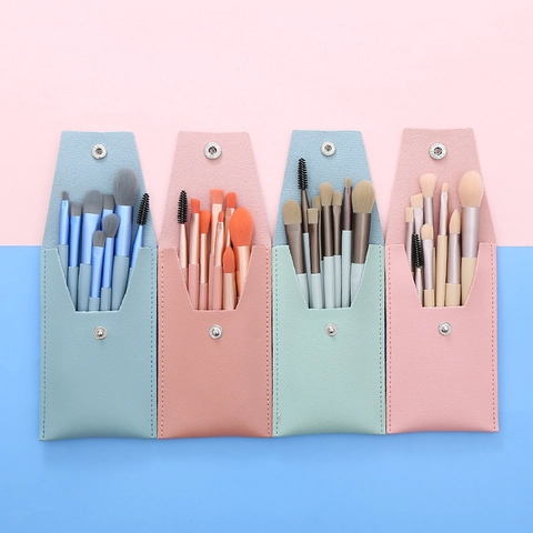 Makeup Brushes Synthetic Fiber Soft Bristles Plastic Handle Portable Travel Macaron Color Cosmetic Tools With Storage Bag