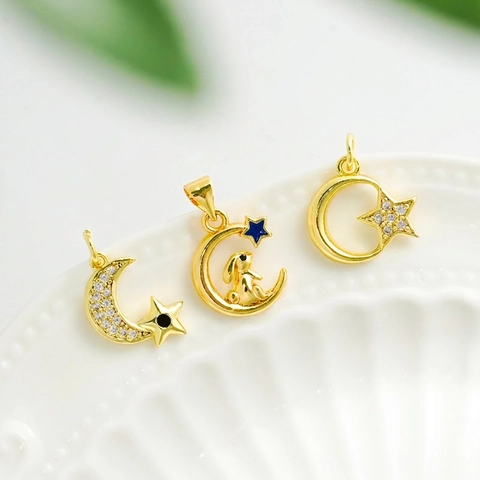 Stern Mond Anhänger Kupfer Vergoldet Zirkonia DIY Schmuckherstellung Charms