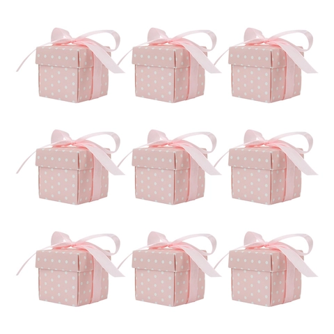 Square Kraft Paper Candy Boxes With Ribbon Hemp Rope For Wedding Party Favor Gift Packaging Simple Pink Brown