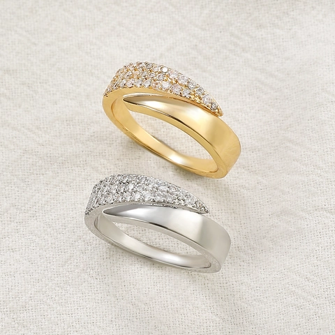 Minimalist Copper Open Ring For Women Adjustable Zirconia Inlaid Gold Silver Plated Fashion Jewelry Finger Ring