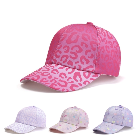 Kids Baseball Cap Cotton Polyester Sun Hat Heart Leopard Print Outdoor Adjustable Summer For Girls Toddler Fashionable