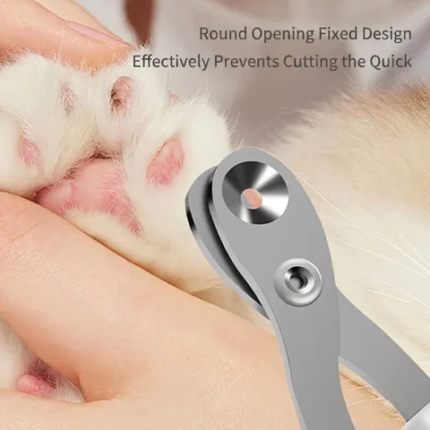 Stainless Steel Pet Nail Clippers With Round Hole Positioning Safety Cat Trimmers For Small Dogs Cats Ergonomic Grooming Tool