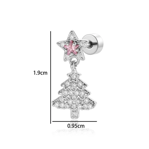 Christmas Tree Star Cartilage Stud Titanium Steel Copper Cubic Zirconia Screw Back Festive Jewelry Women