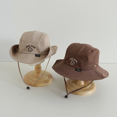 Sombrero de Pescador para Niños al Aire Libre Mezcla de Algodón Cordón Cortavientos Ajustable Sombrero de Sol para Niños Niñas