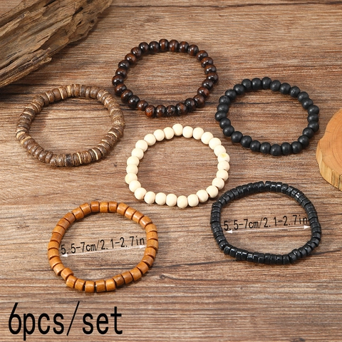 Vintage Wood Bead Coconut Shell Bracelets For Men Bohemian Ethnic Handmade Elastic Beaded Wristband Jewelry Accessories