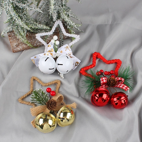 Christmas Star Hanging Ornaments Metallic Bells With Pine Cones Berries Bowknot Xmas Tree Party Decor Holiday DIY Garland