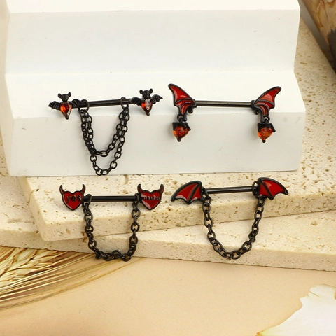 Gothic Body Piercing Jewelry Stainless Steel Bat Wing Heart Coffin Cross Punk Halloween Nipple Belly Nose Ring