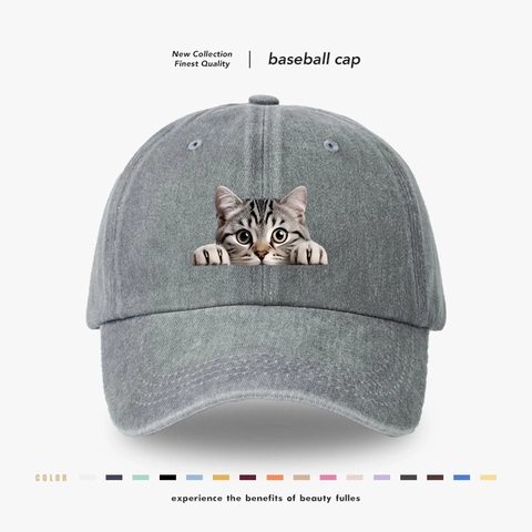 Gewassen Katoen Baseballpet Grappige Gluurende Kat Print Retro Buiten Zonnehoed Voor Heren Vrouwen Verstelbaar Casual