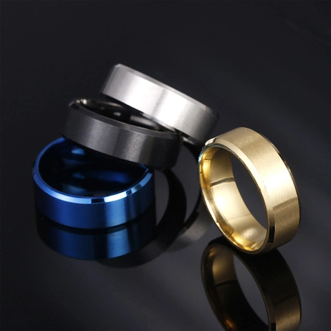 Stainless Steel Ring Matte Brushed Finish Beveled Edge Simple Fashion Comfort Fit Band For Men Women