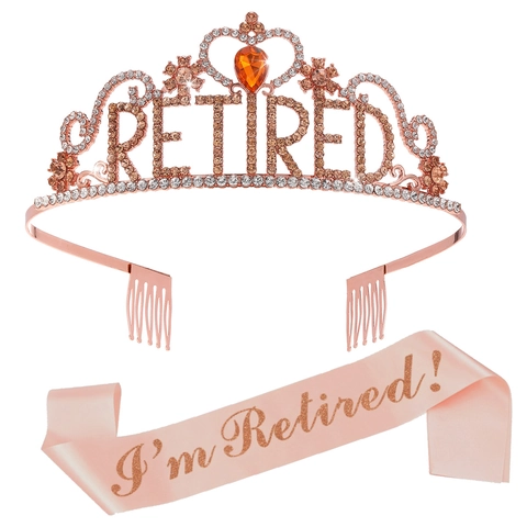 Decoración Fiesta Jubilación Tiara Y Banda Aleación Diamantes Imitación Letras Retired Tela Satén Accesorios Mujeres