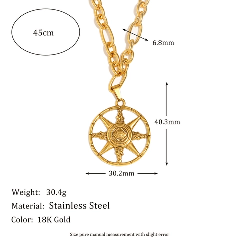 Collar Con Colgante De Estrella De Ocho Puntas Mal De Ojo Acero Inoxidable Chapado En Oro De 18K Vintage Brújula Joyería Mujer