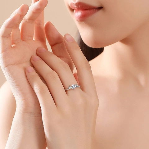 925 Sterling Silver Deer Antler Adjustable Open Ring For Women Minimalist Zirconia Inlaid Jewelry Creative Birthday Gift