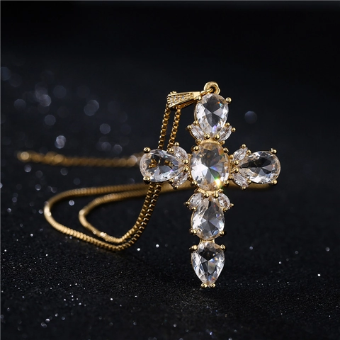 Collana Con Ciondolo A Croce In Rame Con Micro Intarsio In Zircone Stile Hip Hop Punk Gioielli Religiosi Per Uomo E Donna Placcato Oro