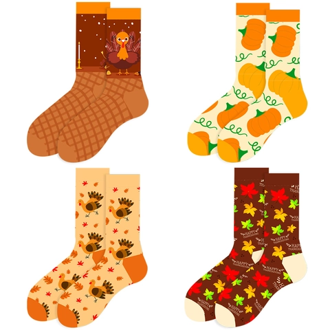 Thanksgiving Crew Socks Cotton Blend Turkey Pumpkin Maple Leaf Print Autumn Winter Festive Fashion For Men Women