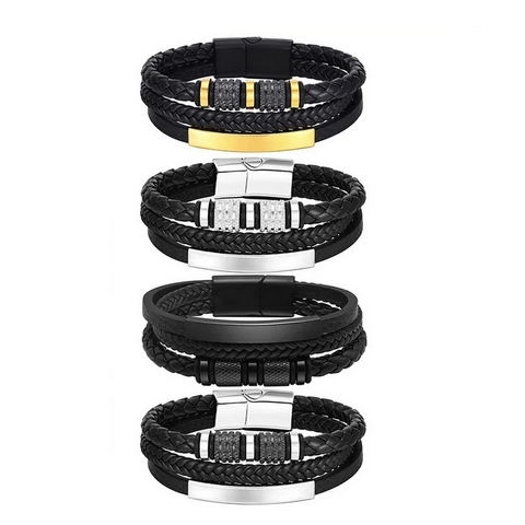 Men Multi-layer Woven Leather Bracelet Alloy Magnetic Clasp Braided Wristband Vintage Fashion Handmade Jewelry
