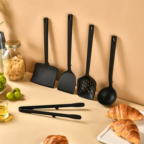 Silicone Kitchen Utensils Cooking Tools Spatula Soup Spoon Slotted Turner Tongs Heat Resistant Nonstick Integrated Handle