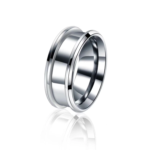 Anillo De Banda De Acero Inoxidable Hombre Simple Pulido Borde Biselado Doble Ranurado Joyería De Moda