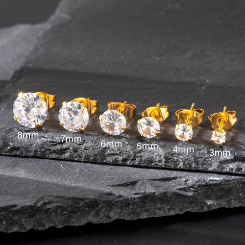 Pendientes De Botón Clásicos De Zirconia Cúbica Redonda Acero Inoxidable Engaste De Cuatro Garras Joyería De Moda Para Hombres Mujeres