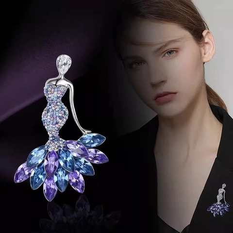 Spilla Ballerina In Lega Con Cristalli Colorati E Strass Per Donna Elegante Accessorio Per Cappotto Da Abito