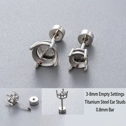 Titanium Steel Earring Stud Settings Four Prong Empty Round Trays For DIY Jewelry Making Screw Back Polished