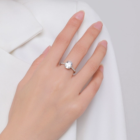 925 Sterling Silber Ring Oval Funkelnd Zirkon Verlobung Hochzeit Schmuck Für Frauen Luxus Elegant