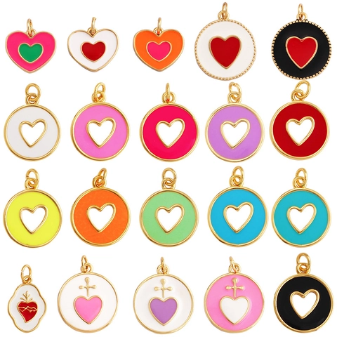 Heart Crown Pendants Copper Enamel Cubic Zirconia Charms For DIY Necklace Bracelet Jewelry Making Romantic Sweet Style