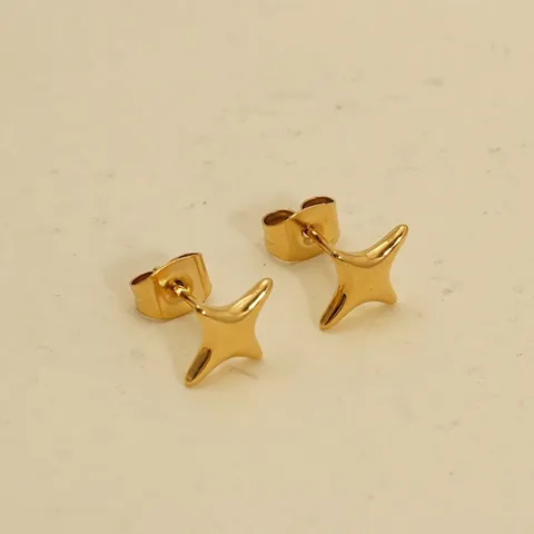 Four Pointed Star Stud Earrings 18K Gold Plated 304 Stainless Steel Minimalist Geometric Jewelry For Women