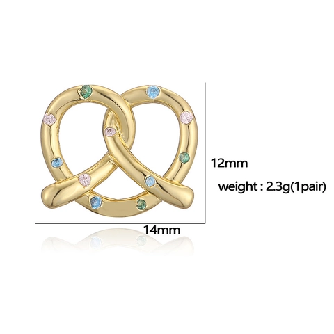 Niche Design Copper Pretzel Knot Stud Earrings Heart Shaped Zirconia Inlaid Gold Silver Plated Fashion Jewelry For Women
