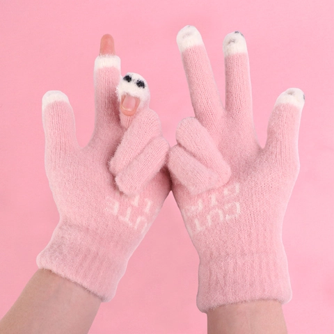 Gants Tricotés D'Hiver Compatibles Écran Tactile Épais Chaud Velours De Vison Cristal Lettrage Mignon Extérieur Temps Froid Femme
