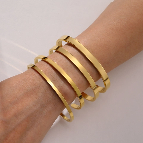 Minimalistisch Edelstahl Offen Armreif Für Damen Personalisiert C-Form Vergoldet Glatt Poliert Schmuck Manschette Armband Geschenk