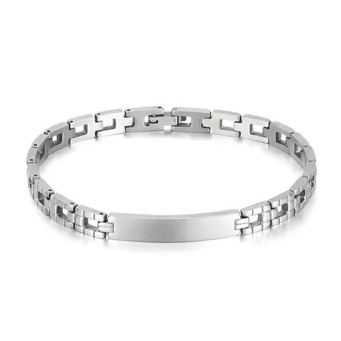 Bracciale Identità da Uomo in Acciaio Inossidabile Stile Cinturino Orologio Catena a Maglie Lucido Argento Bar Gioielli Moda