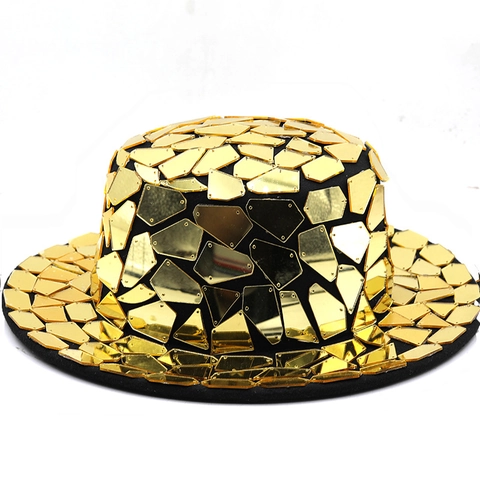 Disco Mirror Patch Fedora Hat Reflective Stage Performance Jazz Hat Retro Sparkly Party Accessory