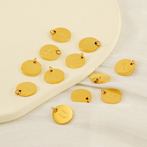 Pendente Lettera Alfabeto Tondo Acciaio Inossidabile 304 Placcato Oro 18K Disco Specchio Inciso Per Gioielli DIY