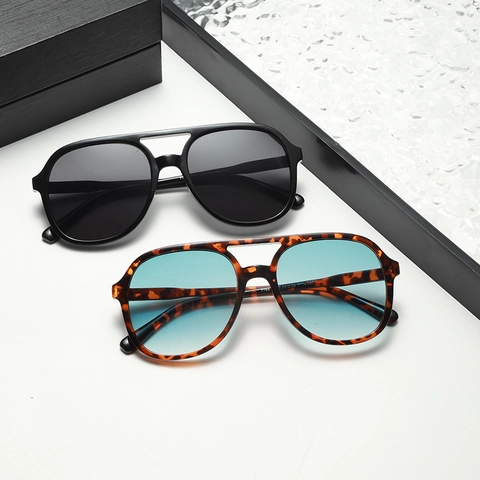Retro Aviator Zonnebril Dubbele Brug UV400 Bescherming Oversized Plastic Frame PC Lens Trendy Uniseks Buitenshuis
