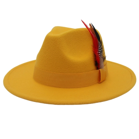 Vintage Fedora Hat Wool Felt Wide Brim Jazz Style With Feather Ribbon Decoration For Men And Women Elegant Retro Headwear