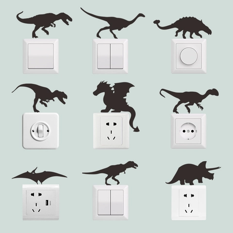 Dinosaurier Silhouette Lichtschalter Aufkleber PVC Abnehmbar Selbstklebend Wandtattoos Für Kinderzimmer Wohnkultur Cartoon Stil