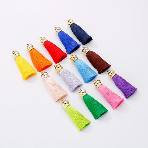 Pendentifs Pompons En Corde De Coton Colorés Avec Capuchons En Acier Inoxydable Pour Bijoux Et Porte-Clés DIY