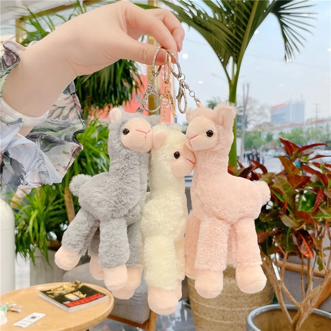 Cute Alpaca Plush Keychain Soft Llama Animal Bag Charm Pendant For Backpack Decoration Kawaii Key Ring For Women