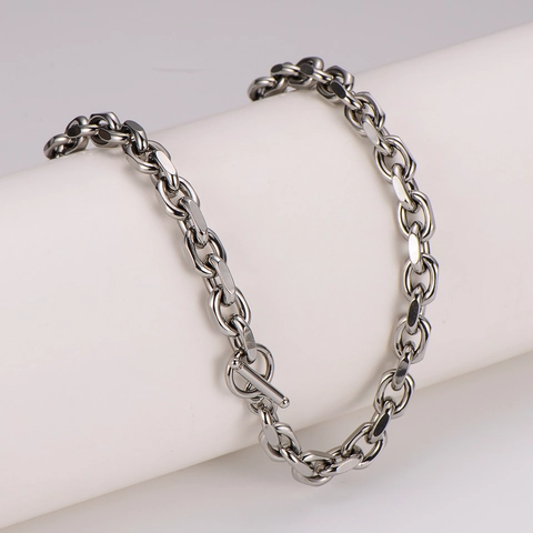 Collar De Cadena Para Hombre Acero Inoxidable 304 Eslabones Pesados Con Cierre OT Pulido Estilo Hip Hop Punk