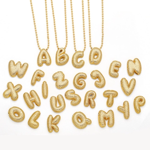 Collana Con Pendente Lettera Iniziale Bolla Rame Placcato Oro Con Zircone Hip Hop Gioielli Di Moda Per Uomo Donna