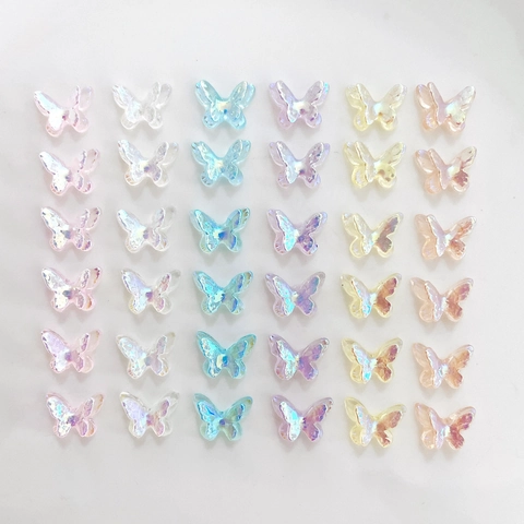 3D Aurora Butterfly Nail Art Charms Double Layer Resin Iridescent Holographic Decorations For Manicure DIY Designs