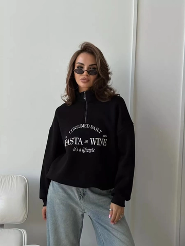 Women Half Zipper Sweatshirt Lapel Polo Neck Loose Drop Shoulder Letter Print Casual Cotton Blend Pullover Top