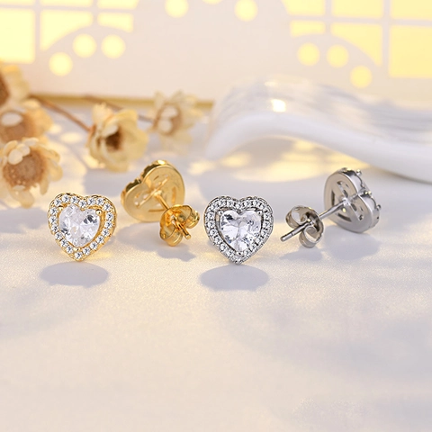 Heart Stud Earrings AAA Zircon Copper Jewelry Elegant Fashion Women Accessories Silver Earring Post