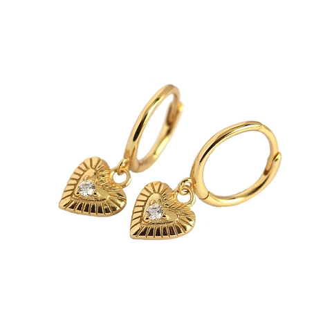 Boucles d'Oreilles Créoles Coeur en Cuivre Vintage Avec Strass Et Tige en Argent Sterling 925 Style Luxe Léger Bijoux Femme