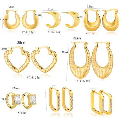 Edelstahl Gold Reifen Ohrringe Für Frauen Hip Hop Geometrische Croissant Bambus Herz Huggie Ohrringe Zirkonia Vintage