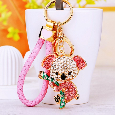 Portachiavi Koala Strass Lega Di Zinco Corda In Pelle Intrecciata Animale Del Fumetto Ciondolo Borsa Regalo Donne